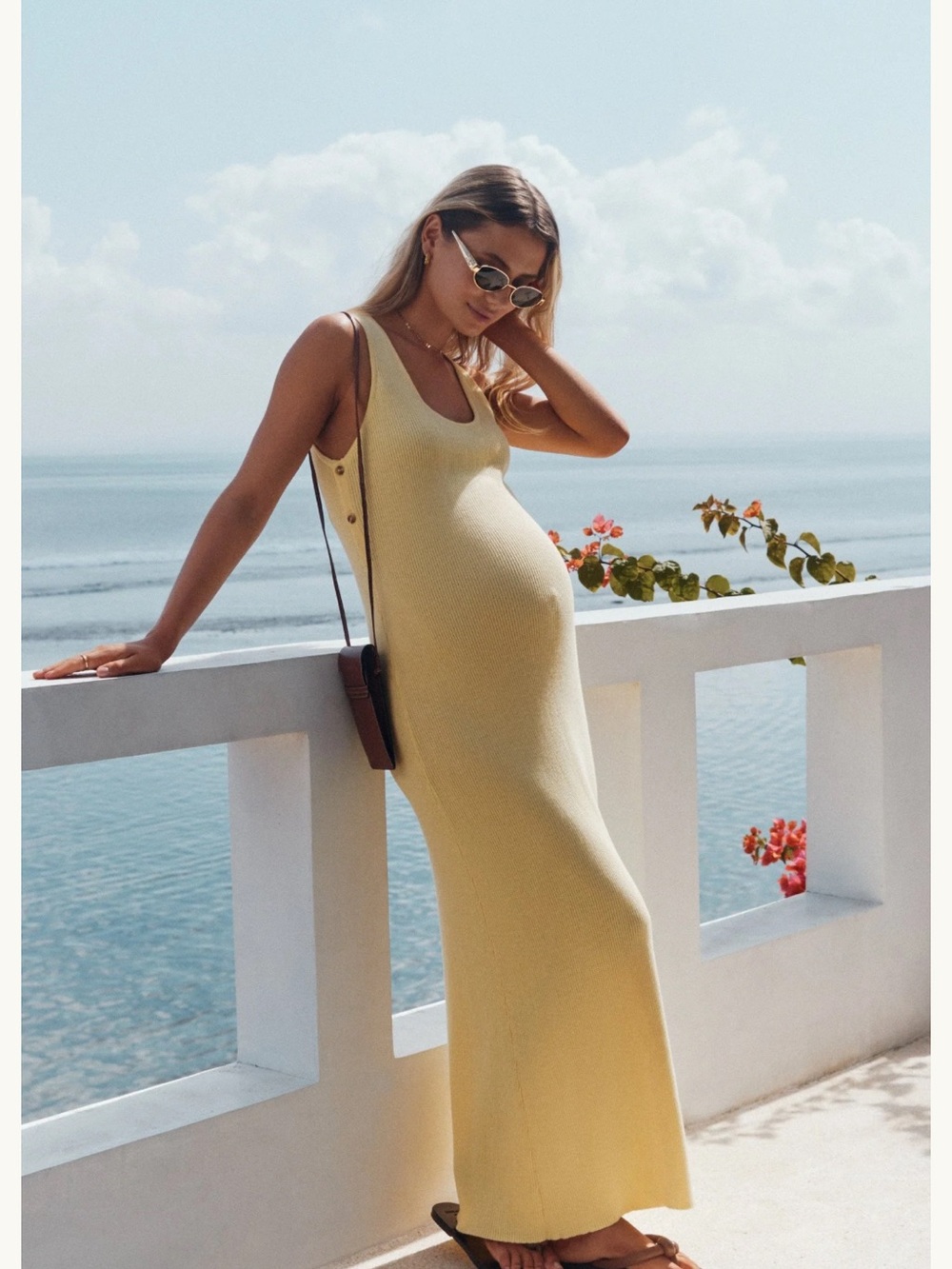 Légoe Heritage Maternity Ribbed Scoop Tank Dress in Pale Yellow